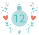 Illustration of a Christmas bauble with the number 12 on it
