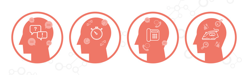 Icons of four coral heads with various icons