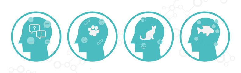 Icons of 4 heads with different animal illustrations