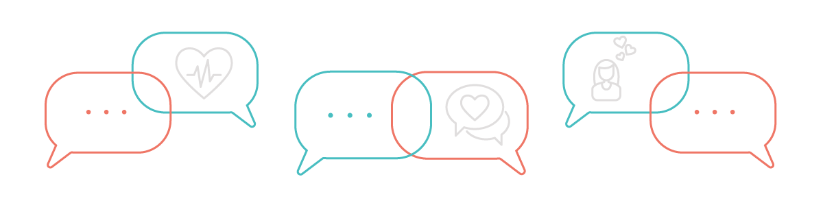 Speech and thought bubbles containing illustrations of health banner