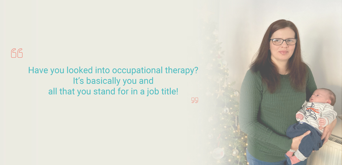 Louisa Hasseldine holding her baby Henry, next to a quote